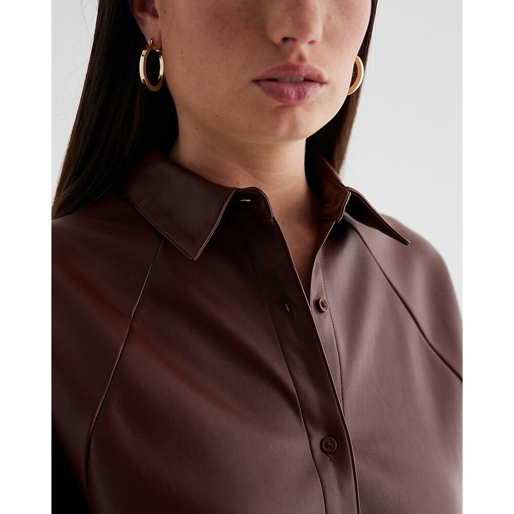 EXPRESS®️Faux Leather Boyfriend Mini Portofino Oversized Shirt Dress NWT-SZ... - Picture 3 of 10
